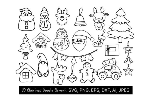 20 Doodle Clipart Christmas Elements SVG for Festive Illustrations