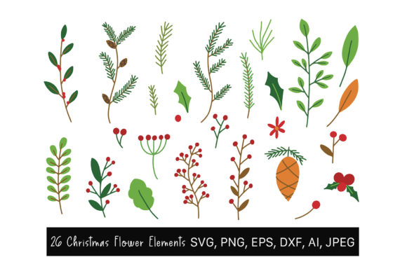 26 Christmas Flower Elements Svg for Illustrations