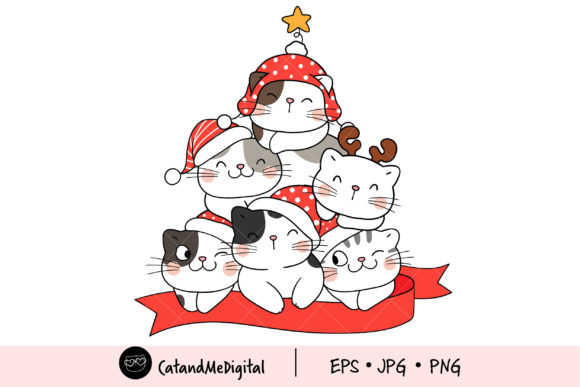 Cat Christmas Tree Clipart for Festive Crafting