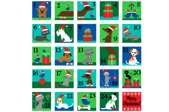 Cats Dogs Christmas Advent Calendar Illustrations