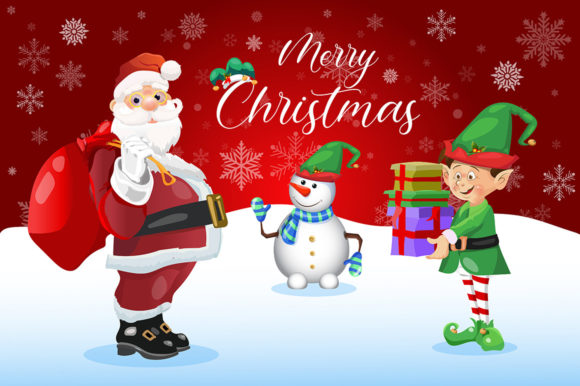 Christmas Card Santa Claus Elf Snowman Illustrations