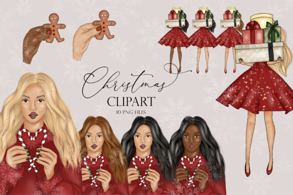 Christmas Clipart, Winter Girls Illustrations for Local Branding