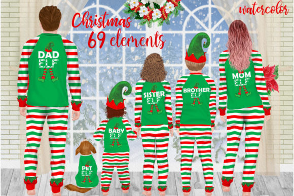 Christmas Family Matching Pajamas Elf Illustrations
