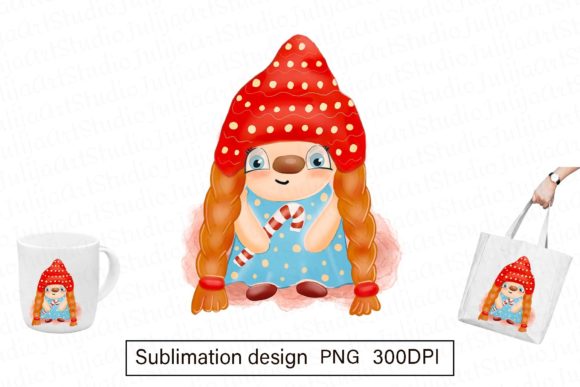 Christmas Gnome Girl with Candy Png Illustrations