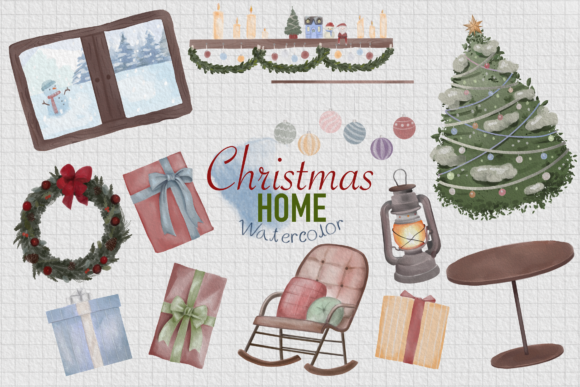CHRISTMAS HOME Watercolor Illustrations for Seasonal Design
