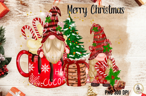 Christmas Hot Cocoa Gnomes Sublimation Illustrations