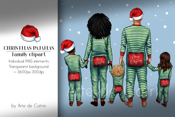 Christmas Pajamas Family Clipart for Website and Editorial Design