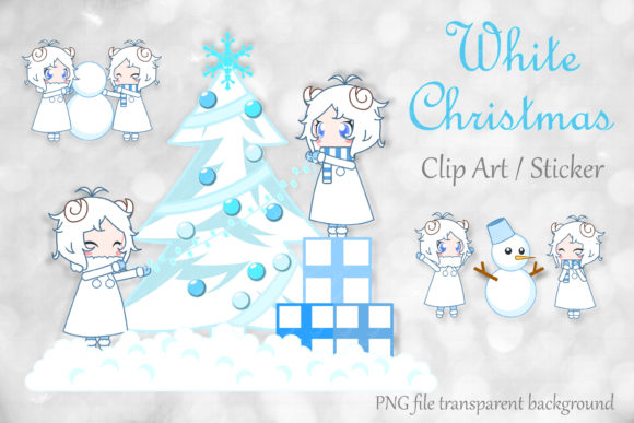 Christmas Snow Girl Clip Art Sticker for Illustrations