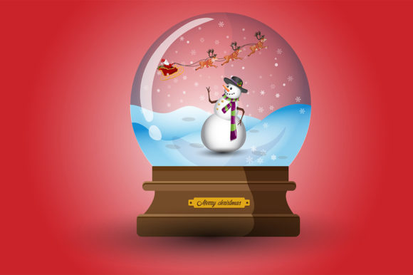 Christmas Snow Globe with Snowman Vector Illustrations