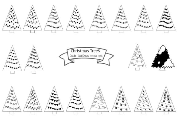 Christmas Tree Set 5 Illustrations for Local Business Branding