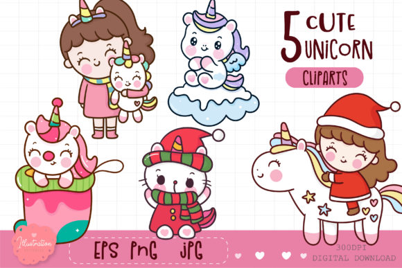 Christmas Unicorn Cute Pony Kawaii Baby Illustration
