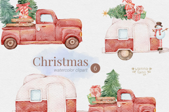 Christmas Watercolor Clipart, PNG for Festive Branding
