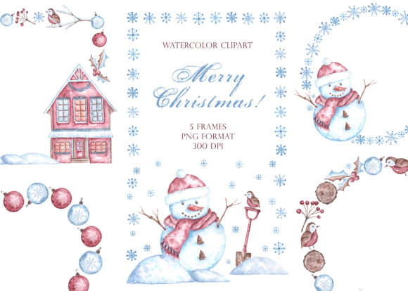 Christmas Watercolor Clipart Wreath Illustration