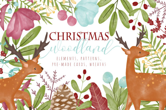 Christmas Woodland Watercolor Clipart for Local Branding