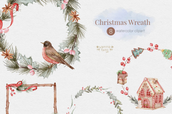 Christmas Wreath Watercolor Clipart PNG for Branding and Marketing