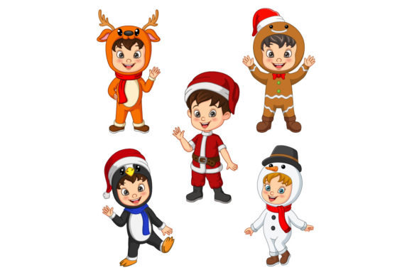 Cute Kid in Christmas Costume Illustrations