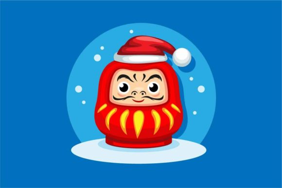 Daruma Doll Wear Santa Hat Illustrations