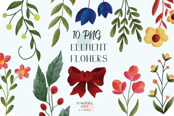 Flowers Leaves Watercolor Christmas PNG Illustrations