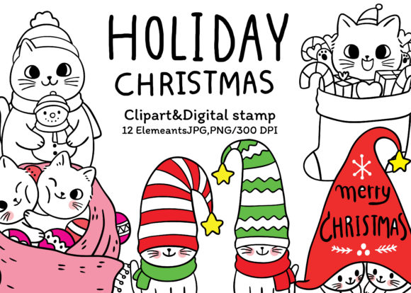 Holiday Christmas Clipart Digital Stamp for Blog and Web Design