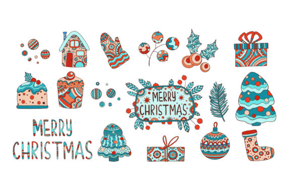 Merry Christmas Winter Drawn Set Illustrations