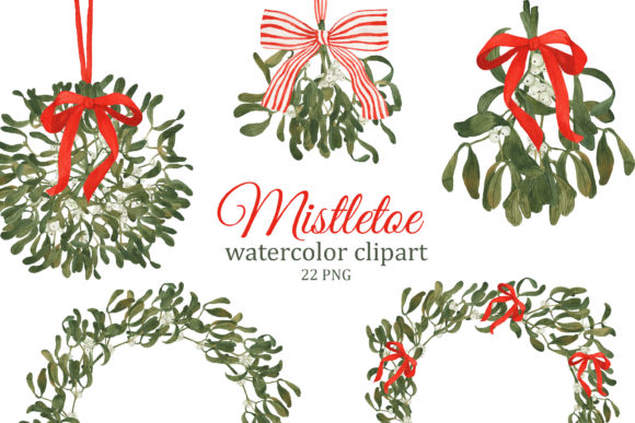 Mistletoe Watercolor Clipart for Embroidery