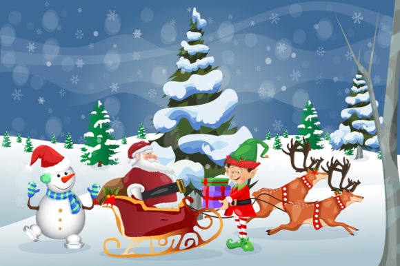 Sant Claus Snowman and Elf Christmas Illustrations