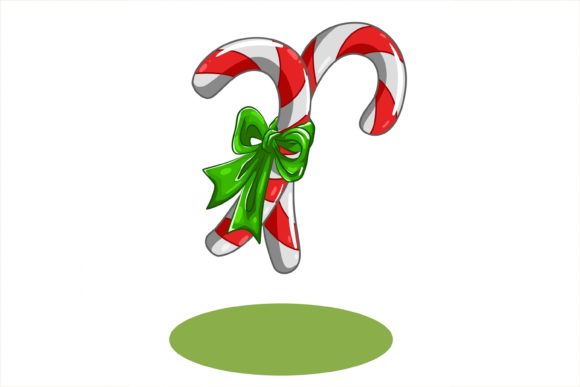 Two Candy Christmas with Green Ribbon Illustrations