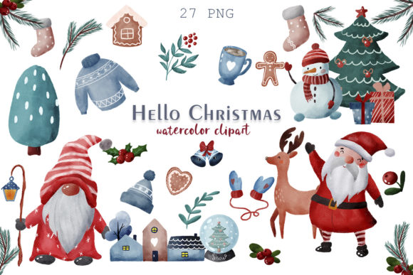 Watercolor Christmas Clipart for Embroidery Projects