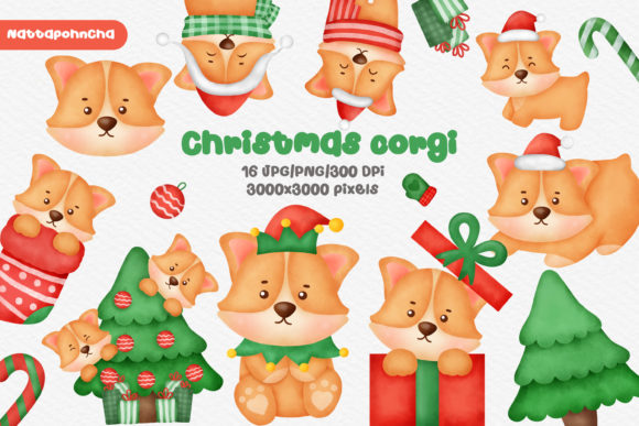 Watercolor Christmas Corgi Png Clipart for Crafting