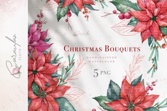 Watercolor Christmas Floral Arrangement Illustrations