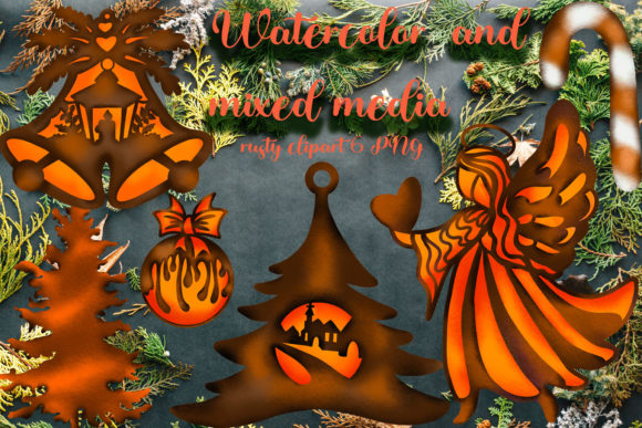Watercolor Christmas Tree Decor Clipart for Illustrations