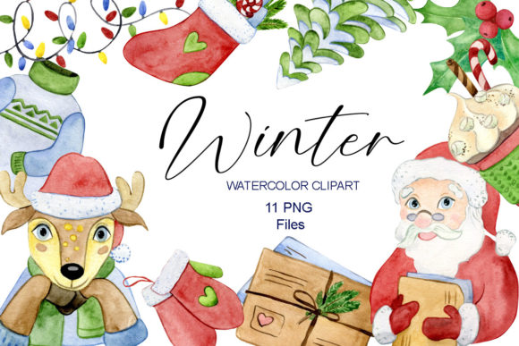 Watercolor Winter Clipart for Local Branding and Packaging