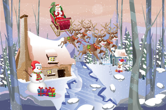 Winter Village Scene Christmas Time Illustration for Branding